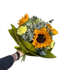 lúčna kytica slnečnice eryngium letná kytica kytica so slnečnicami sezónna kytica kytica na narodeniny kytica na poďakovanie dovoz kvetov Prešov rozvoz kvetov Prešov kvetinárstvo Prešov